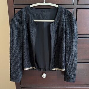 Chic Black Textured Jacket with Gold Accents